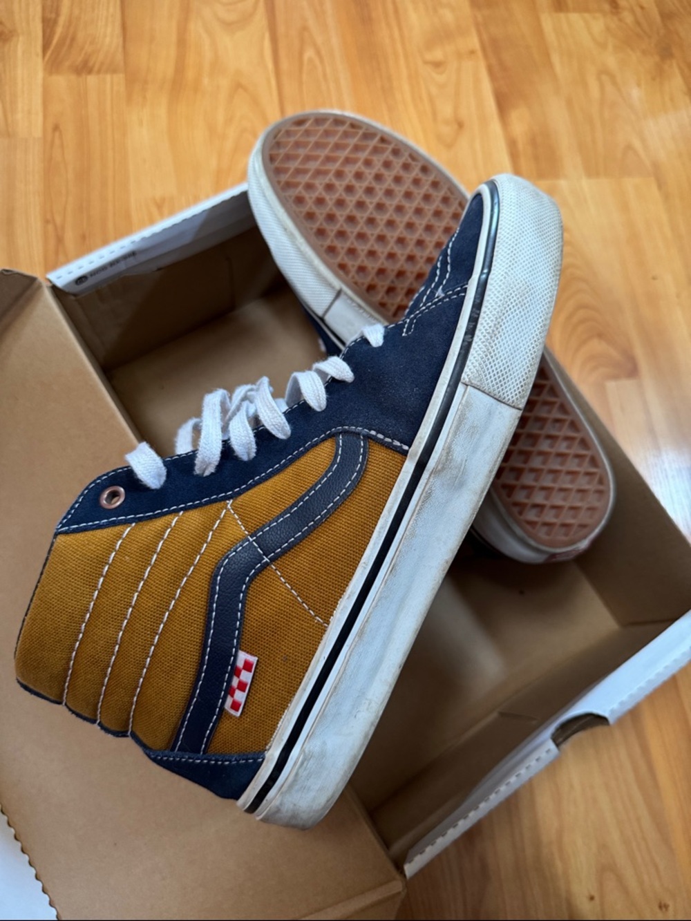 Vans Andrew Reynolds Navy and Mustard High-Top Skate Shoes - Picture 4 of 4